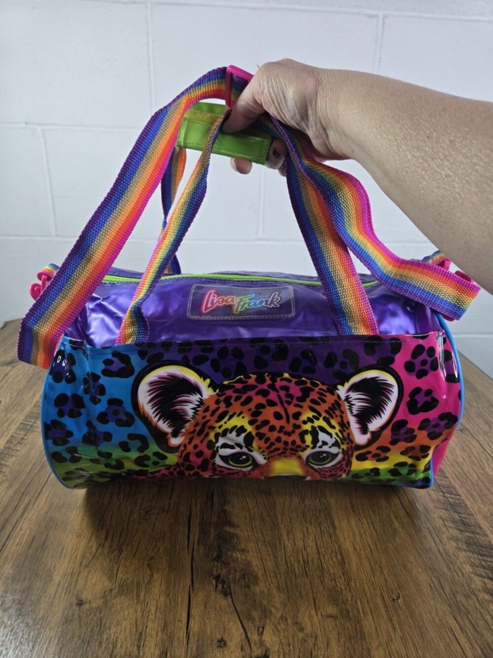 vtg 90s Lisa Frank Rainbow Straps Hunter Cheetah Purple Duffle Bag RARE - Picture 2 of 14